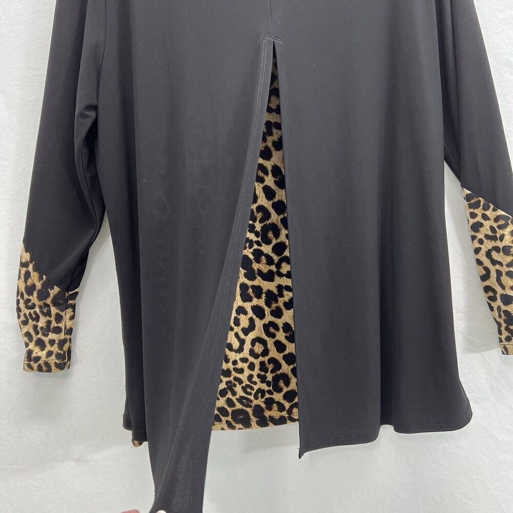 Ali Miles Tunic Women L Black & Leopard Print Long Sleeve Cowl Neck Stretch - Picture 9 of 12